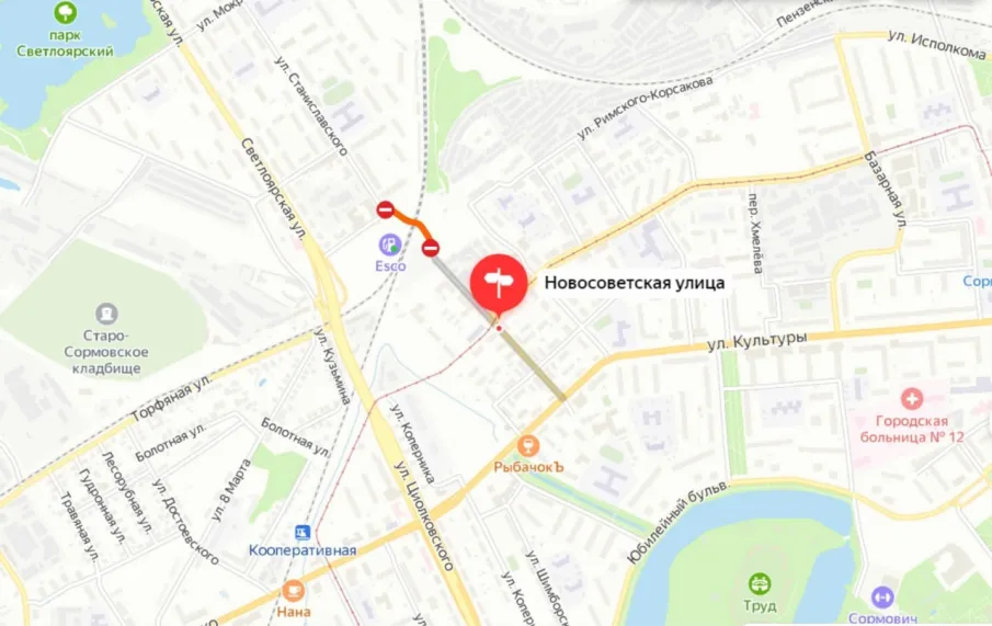 Движение по временному переезду на улице Новосоветской в Нижнем Новгороде будет закрыто с 1 июля. Переезд эксплуатировался в период строительства транспортной развязки на ул. Циолковского